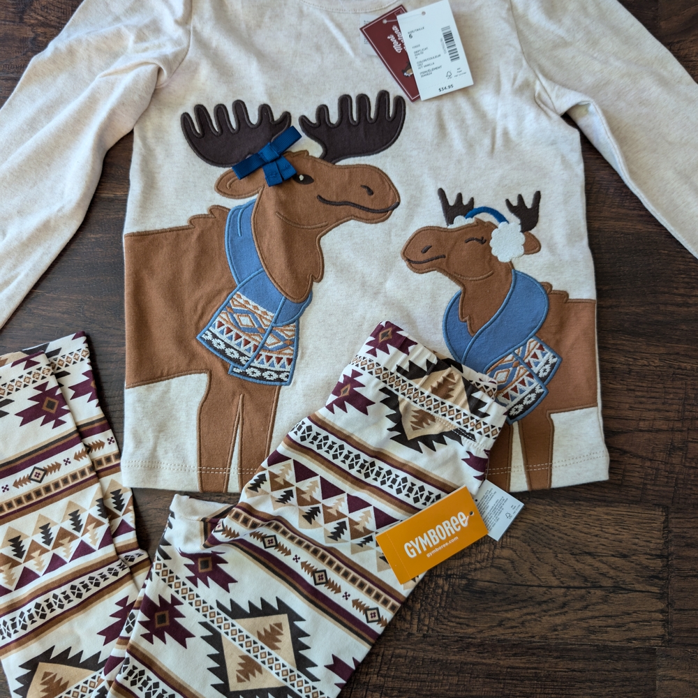 Gymboree Beige Moose Top and Patterned Leggings Set